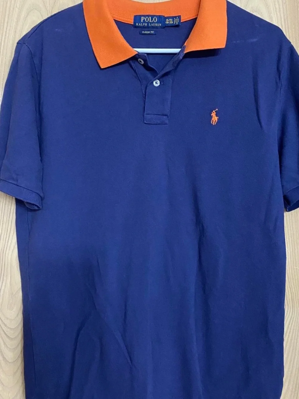 Ralph Lauren Blue Polo with Orange Collar Youth XL